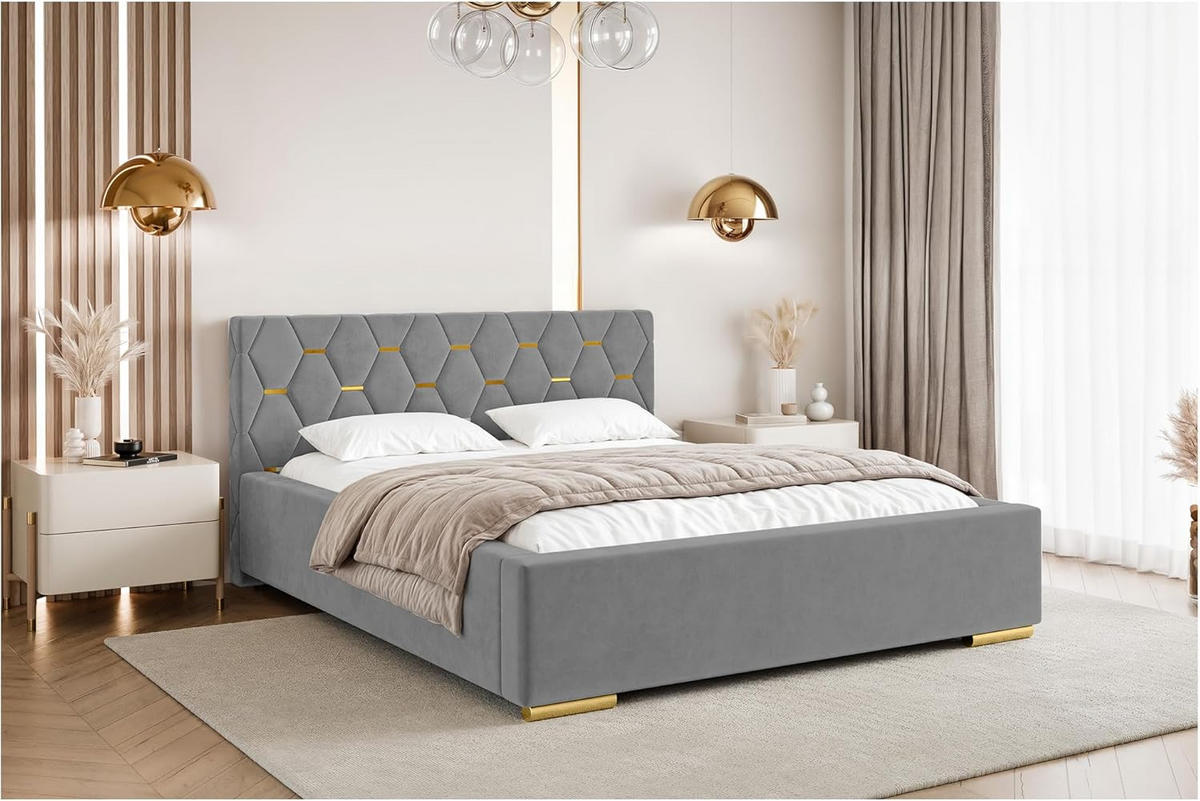 BETT VERSAL - Goldfarben/Grau, Holzwerkstoff (160/200cm) - Meblini