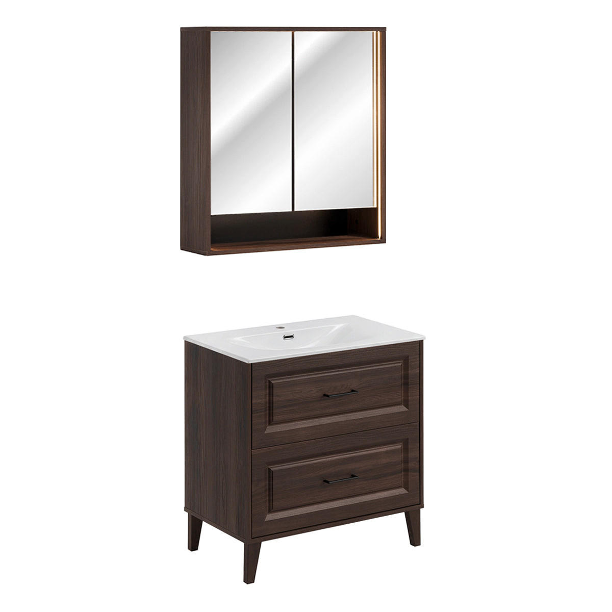 BADMÖBEL 81cm Moka 2er-Set Holz - Braun, Holzwerkstoff (81/82/46cm) - Petits-meubles