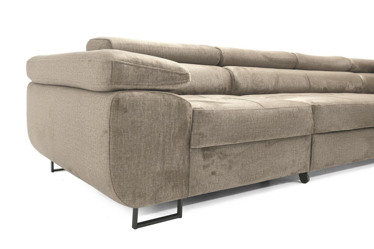 ECKSOFA WILD MAXI L Rechts mit Schlaffunktion 125x195 Velours Beige - Chromfarben/Beige, Holz/Textil (203/350cm) - Muffo