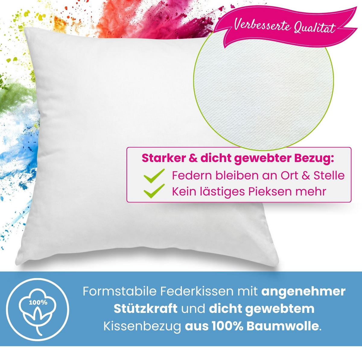 KOPFKISSEN 2er Set 100% Federn 80/80 cm Bezug aus 100% Baumwolle - Weiß, Textil (80/80cm) - wometo