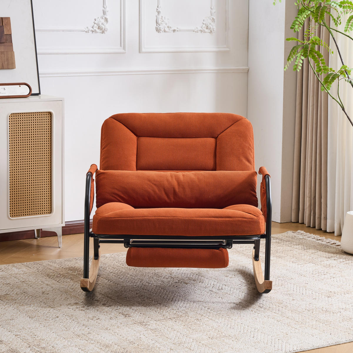 SCHAUKELSTUHL Braun Cord mit Fußstütze und Lendenkissen - Braun, Textil (87/89/88cm) - Oxeza