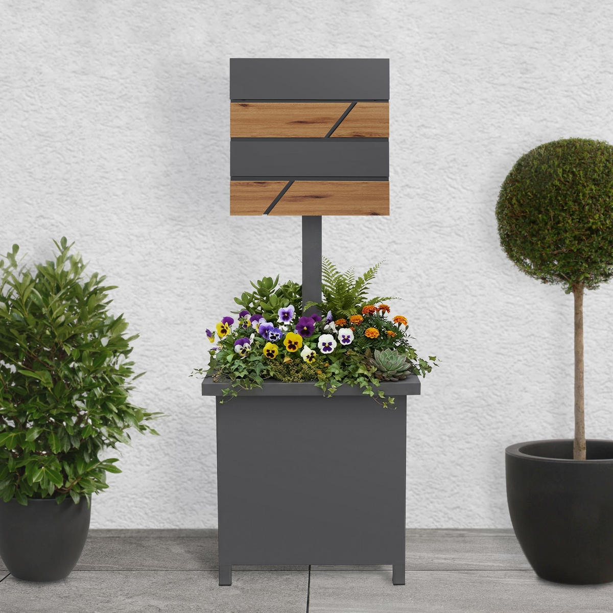 BRIEFKASTEN Anthrazit-Holzoptik mit bepflanzbarem Ständer - Anthrazit, Metall (120cm) - ML-DESIGN