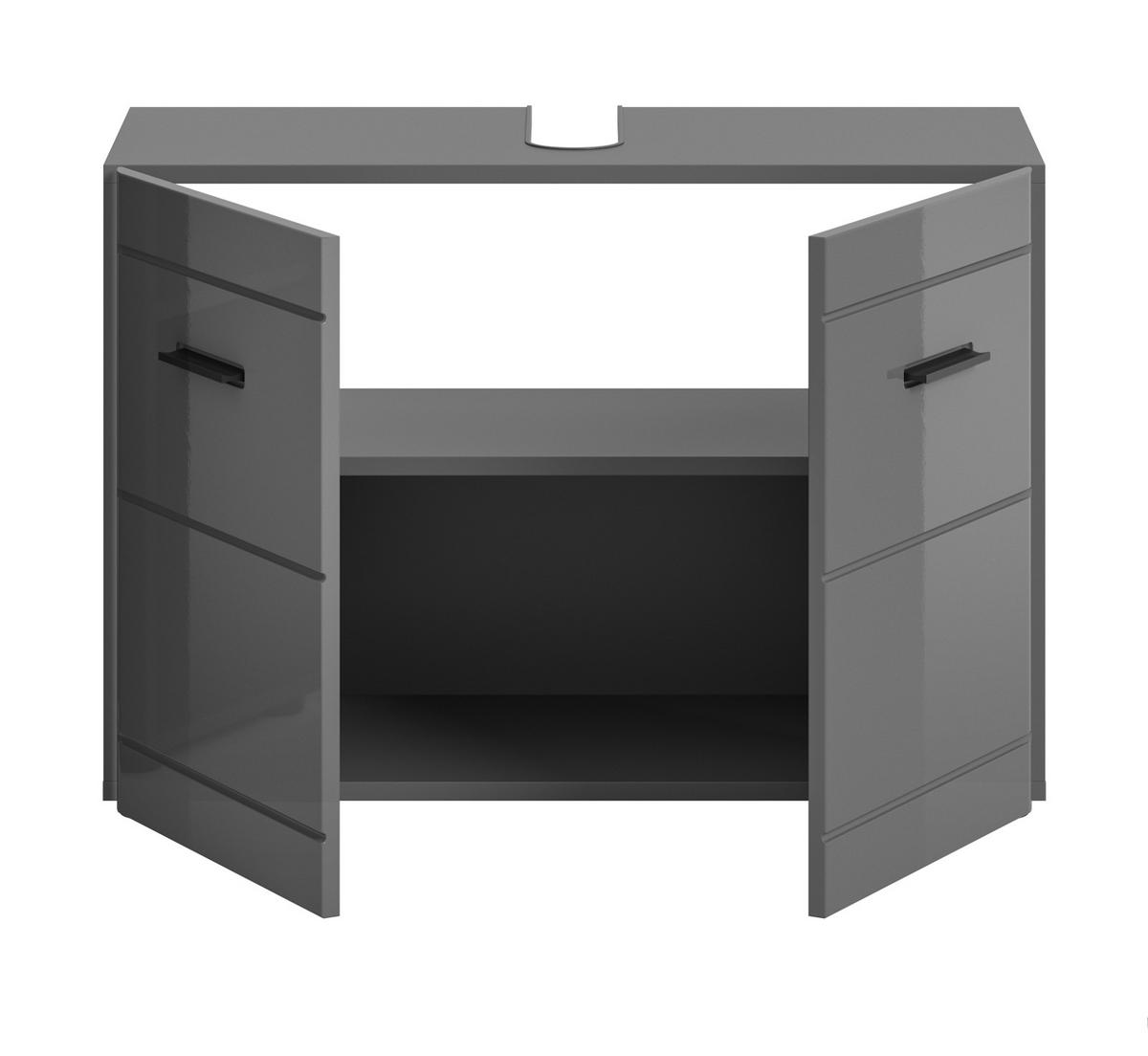 WASCHBECKENUNTERSCHRANK grau Hochglanz 80 cm mit Soft-Close - Schwarz/Grau, Holzwerkstoff/Kunststoff (80/56/34cm)