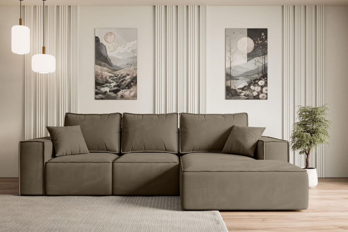 ECKSOFA mit Schlaffunktion und Bettkasten SERRA-L-S - 266x161x87 cm Braun Velours - Schwarz/Braun, Holzwerkstoff/Kunststoff (266/161cm) - ALTDECOR