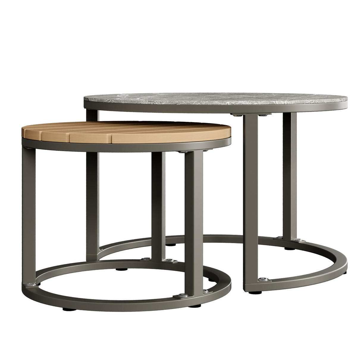 GARTEN-LOUNGE-SET 123/68/86 cm grau aus Metall und Polyester mit 2 Tischen - Grau, Metall - OKWISH