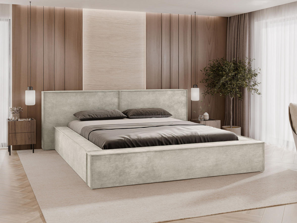 POLSTERBETT Lambo - Creme/Schwarz, Holz/Holzwerkstoff (160/200cm) - MIRJAN24