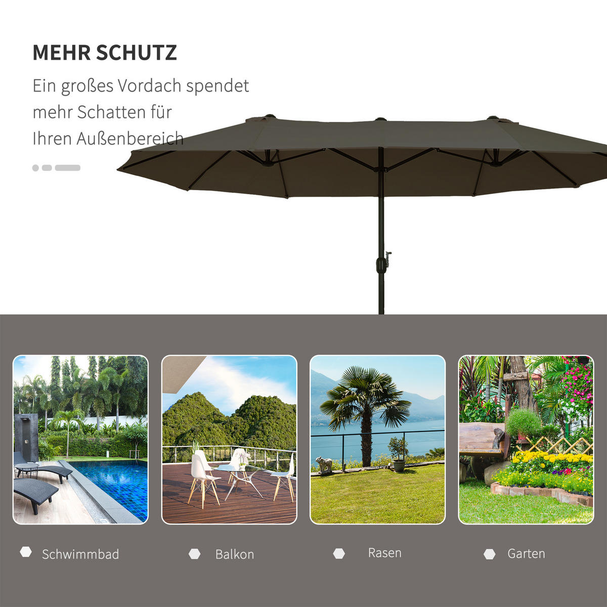 SONNENSCHIRM, Gartenschirm, Marktschirm, Doppelsonnenschirm, Grau, Oval - Grau, Metall (270/460cm) - Outsunny