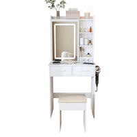 SCHMINKTISCH 36/60/136 cm weiß aus MDF mit LED-Spiegel und Hocker - Weiß, Holzwerkstoff (36/136/60cm) - OKWISH