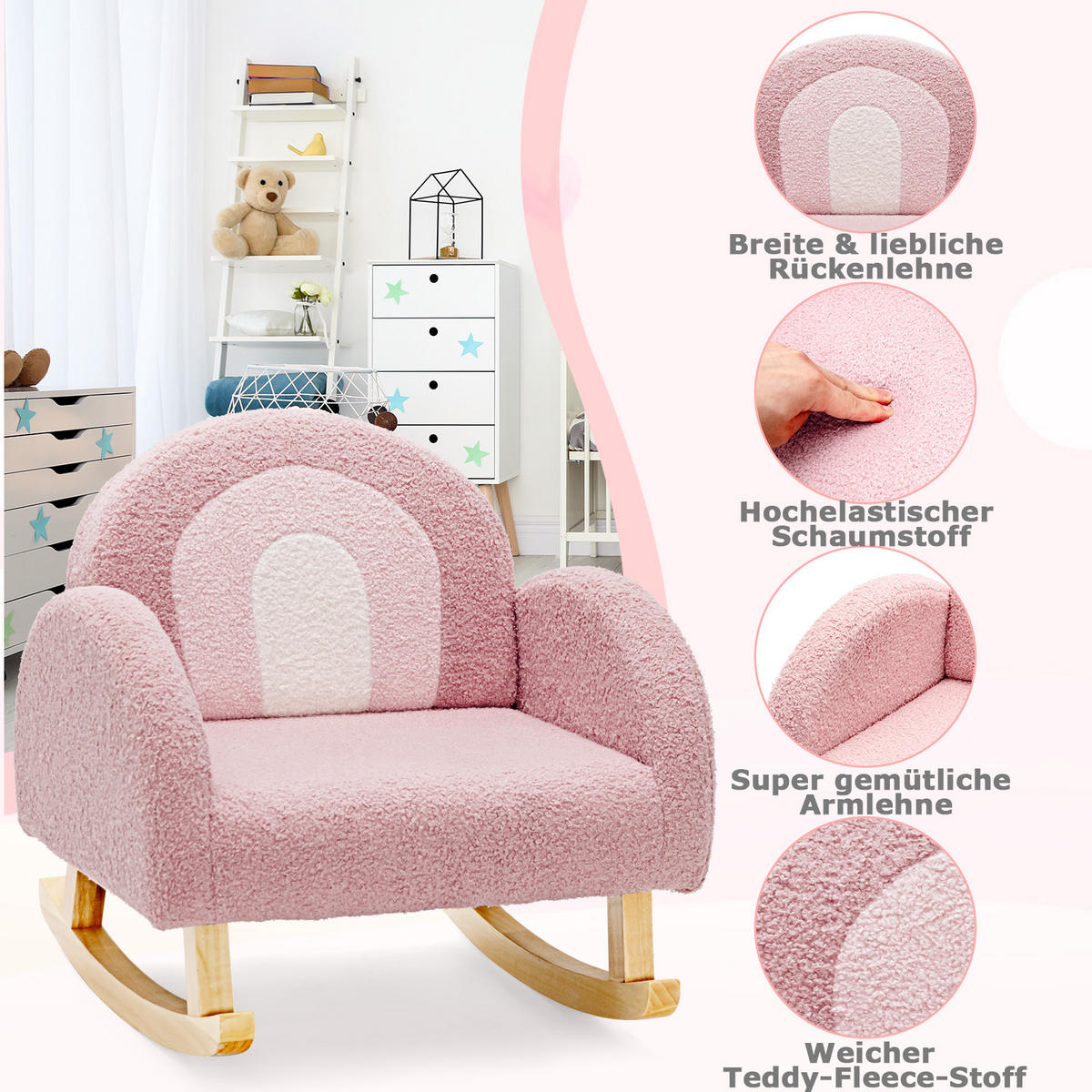 KINDERSOFA 51cm Pink - Pink, Holz (50/51/51cm) - COSTWAY