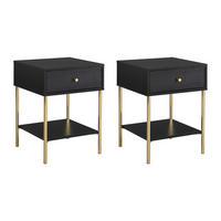2ER-SET Nachttische mit 1 Schublade - MDF & Metall - Schwarz & Goldfarben - MILAVIA - Schwarz, Holz (40/55/40cm) - Vente-Unique
