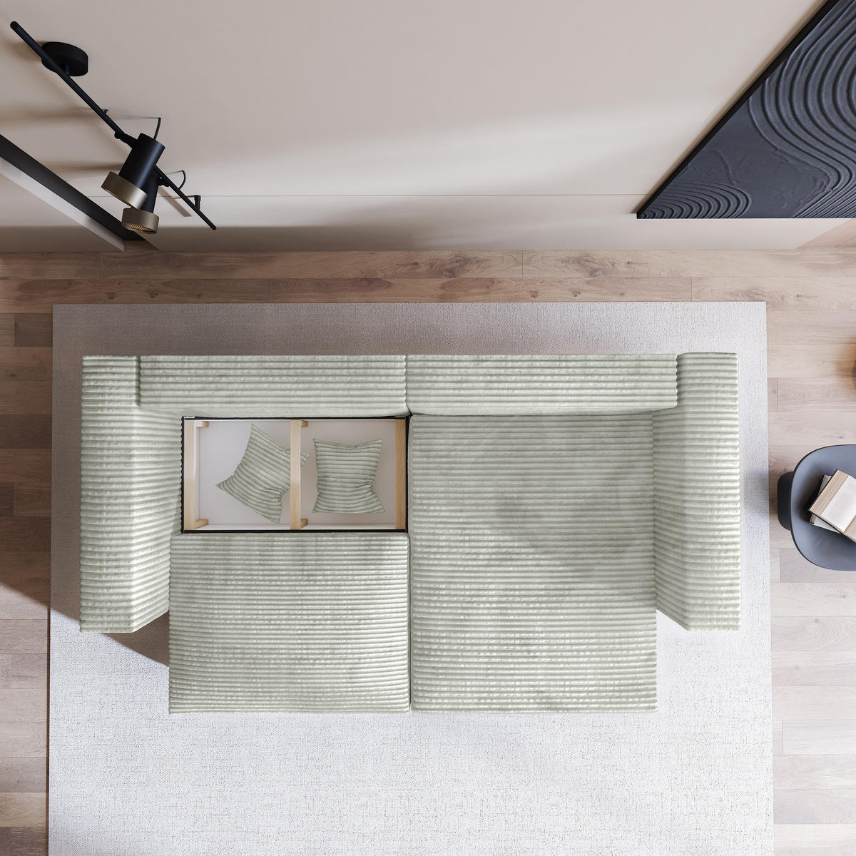 ECKSOFA NERIO Hellgrau Kordstoff mit Schlaffunktion - Hellgrau, Holz (245/148cm) - MASSENO