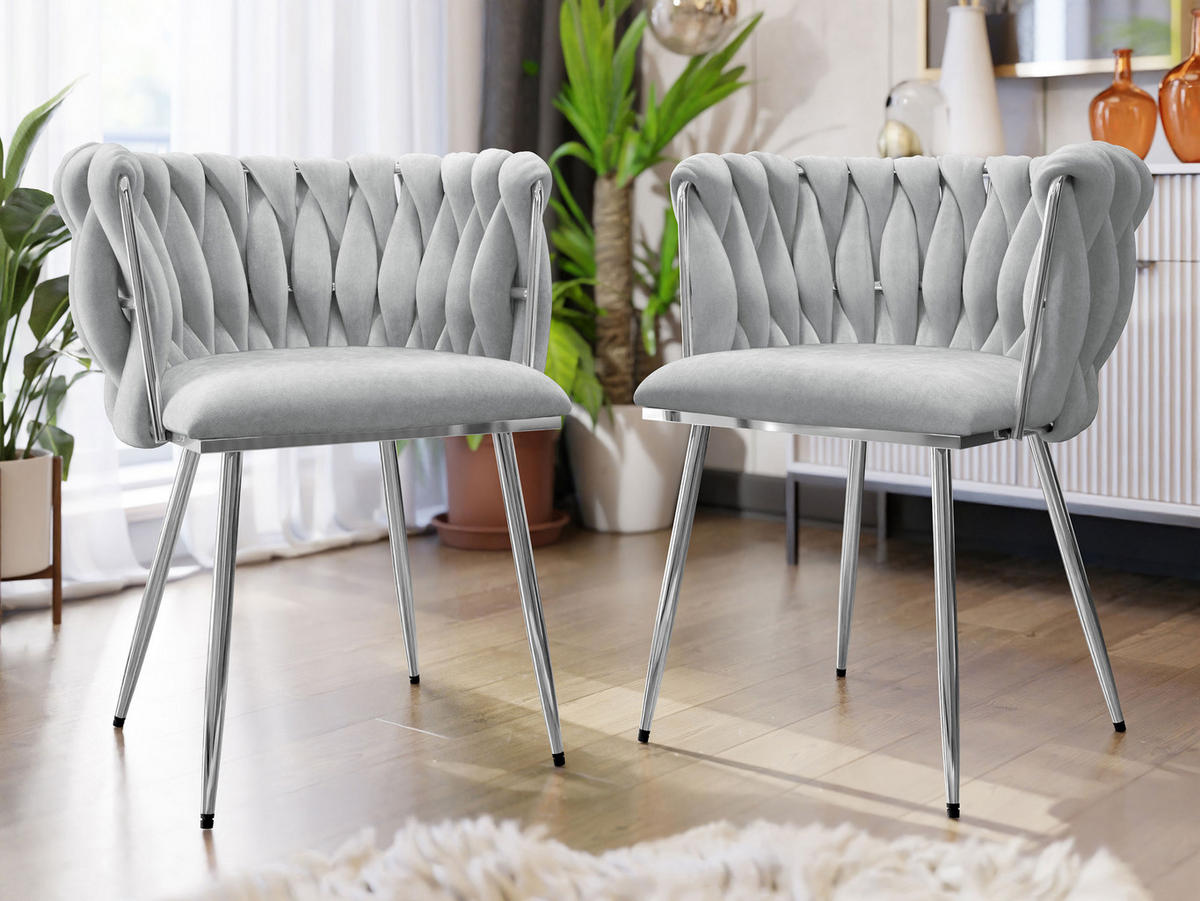 STUHL 2er-Set Muz DC-1142/CM (2 Stück in Samt) - Chromfarben/Grau, Textil/Metall (50/76/52cm) - MIRJAN24