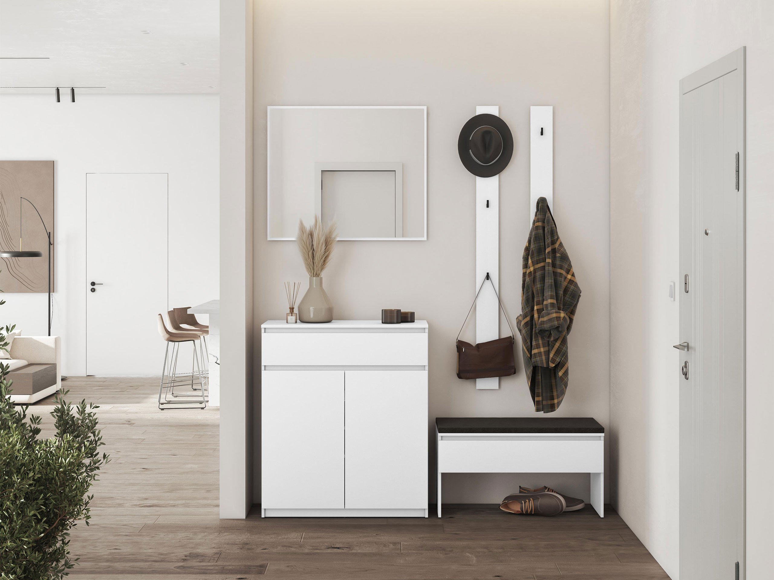 GARDEROBE-SET Simply I - Weiß, Holzwerkstoff (92/107/40cm) - MIRJAN24