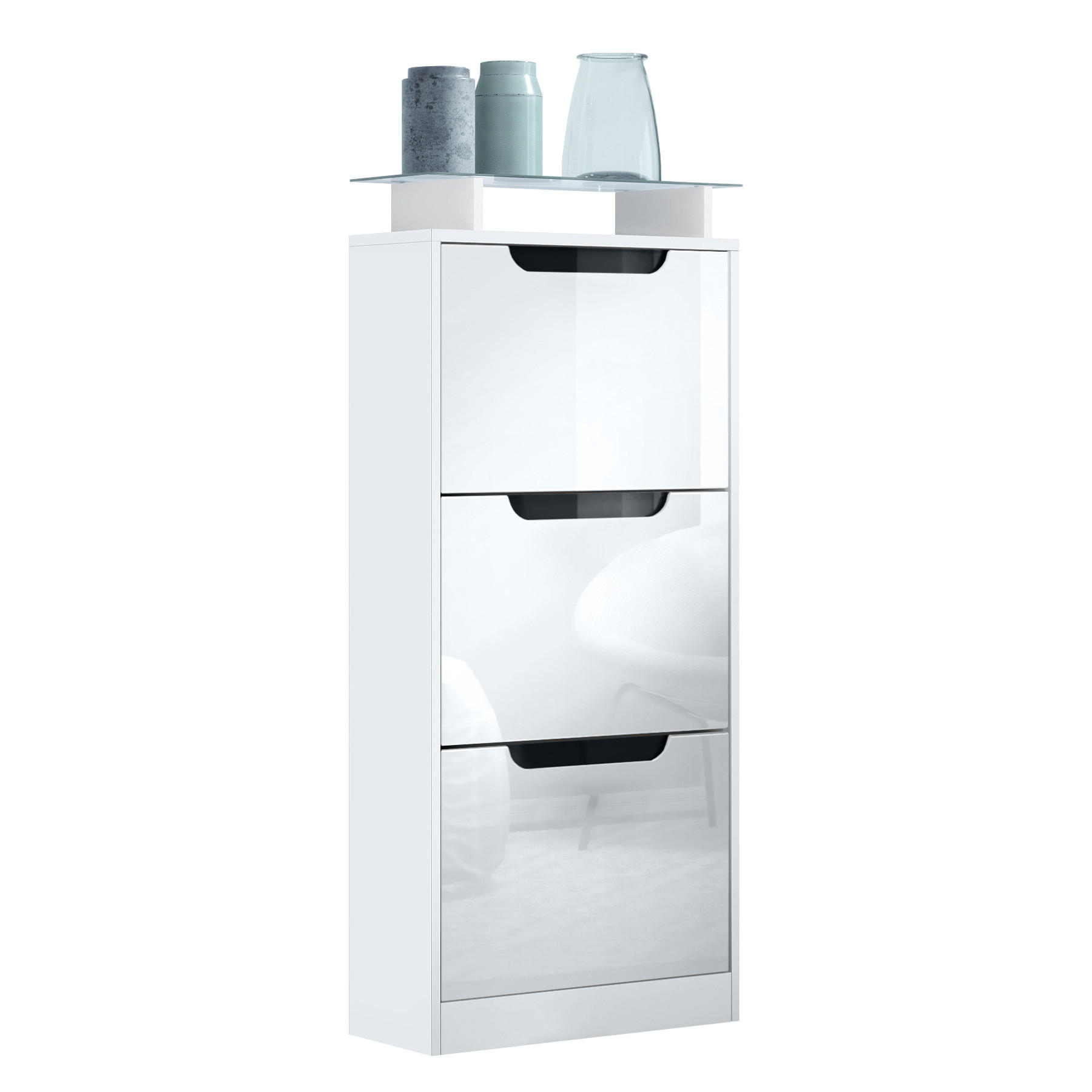 Vladon Schuhschrank Weiß Hochglanz 46x128x23 cm