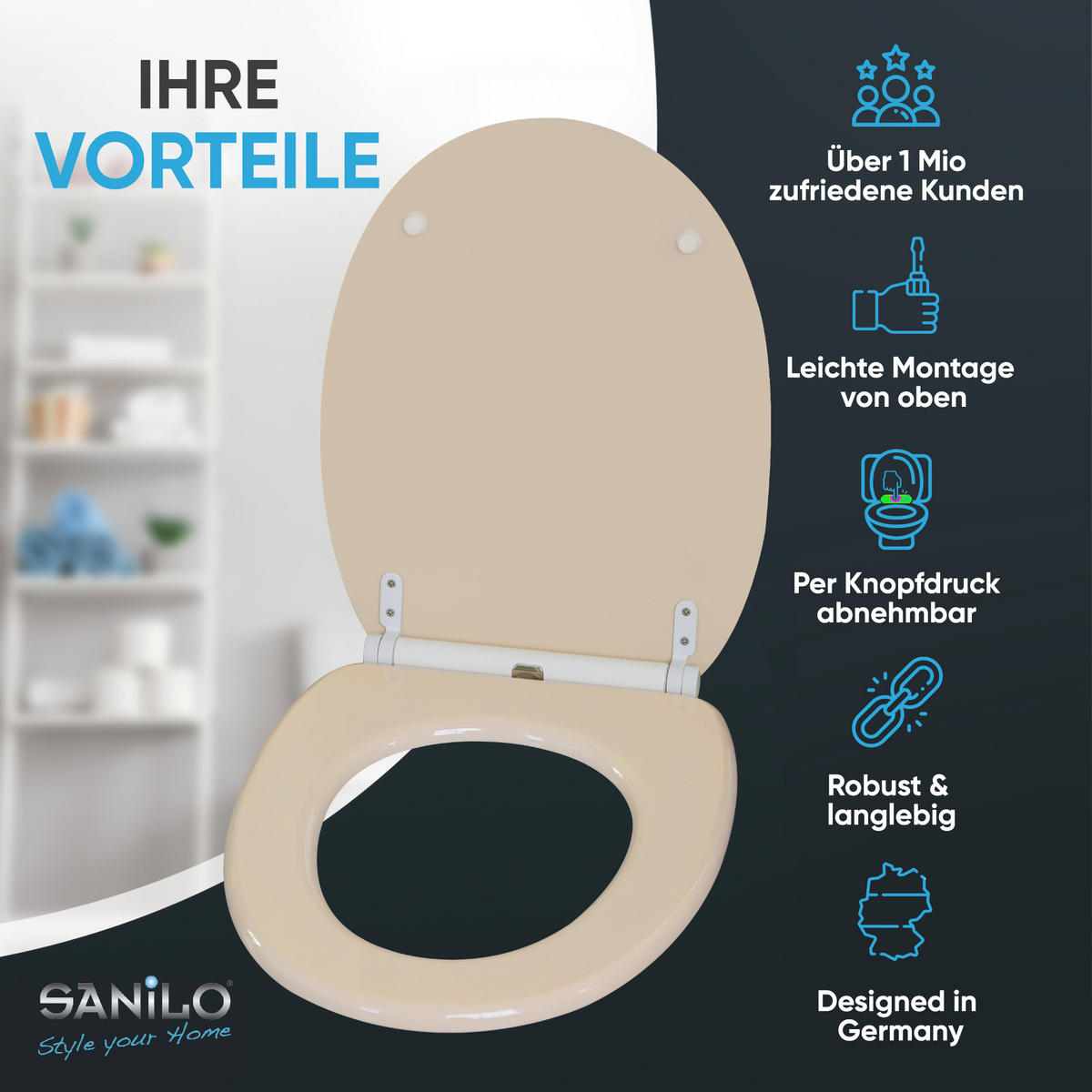 WC-SITZ mit Absenkautomatik & Top Fix Bahamabeige - Beige, Holzwerkstoff (37.7/5.5/48cm) - Sanilo