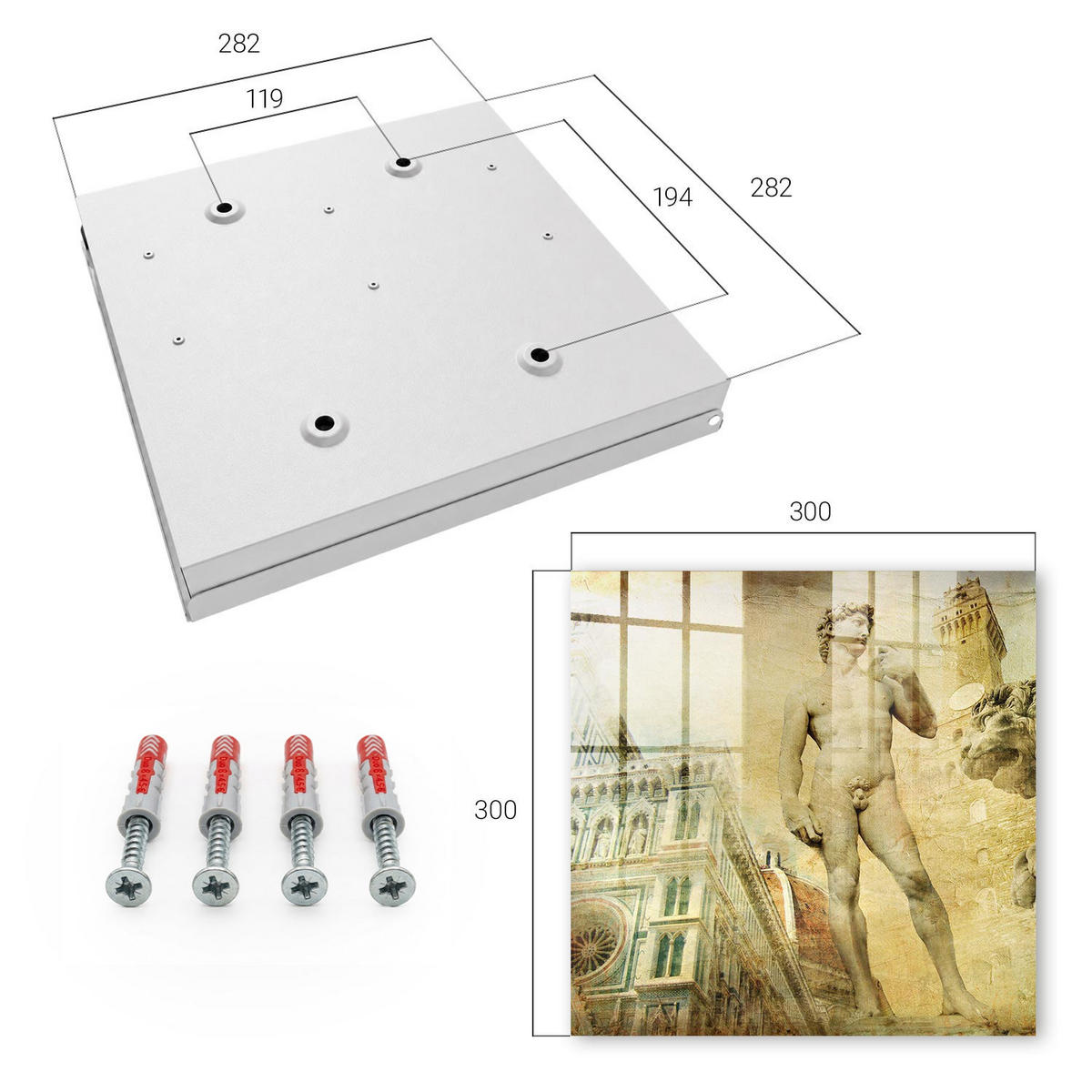 SCHLÜSSELBOX Weiß 30x30 cm – Türöffnung nach rechts - Florentiner Renaissance - Beige, Metall (30/30/5cm) - TULUP