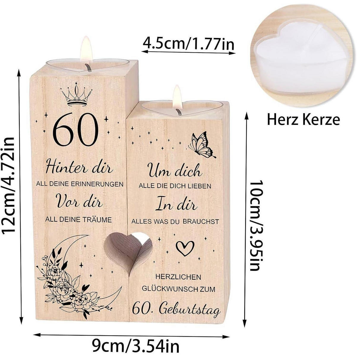 KERZENSTÄNDER 60. Geburtstag Holz 12 x 10 x 4.5 cm - Braun, Holz (5/13/10cm)