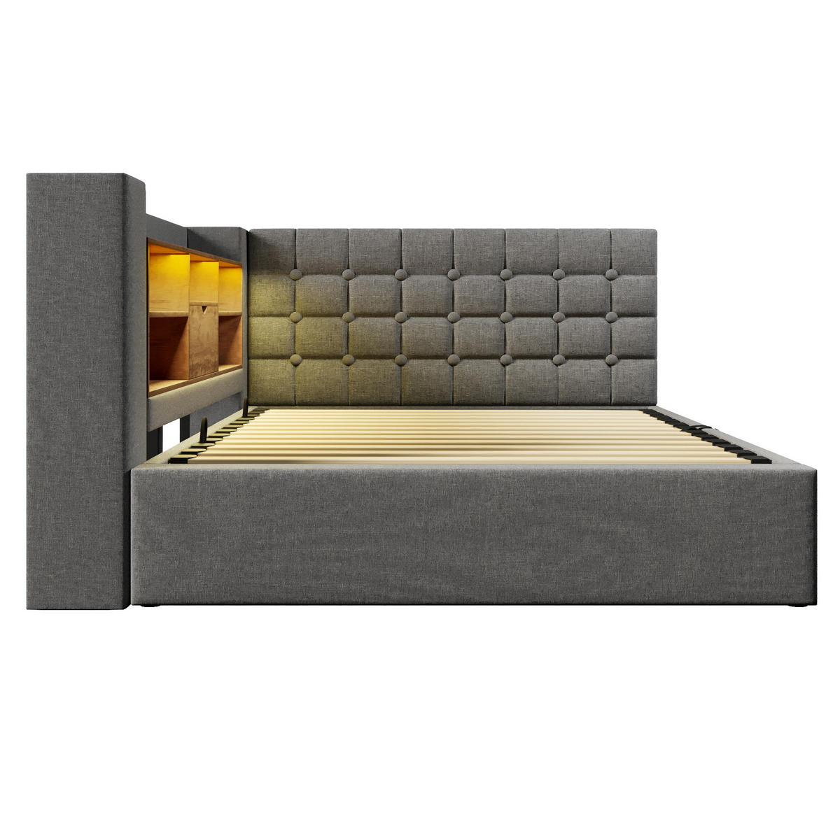POLSTERBETT mit Stauraum 140x200 cm Leinen Grau - Grau, Metall (140/200cm) - Meubliv