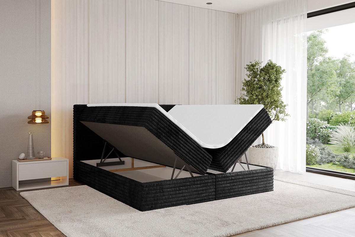 BOXBETT mit Matratze H4 und Lattenrost - TOLO-v1 - 160x200 Cord - Schwarz - Schwarz, Holzwerkstoff (160/200cm)