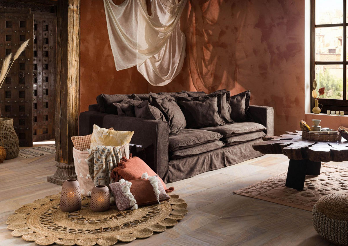 HUSSENSOFA 3-Sitzer 236x138x76 taupe KINGSTON - Taupe, Textil (236/76/138cm) - Massivmoebel24