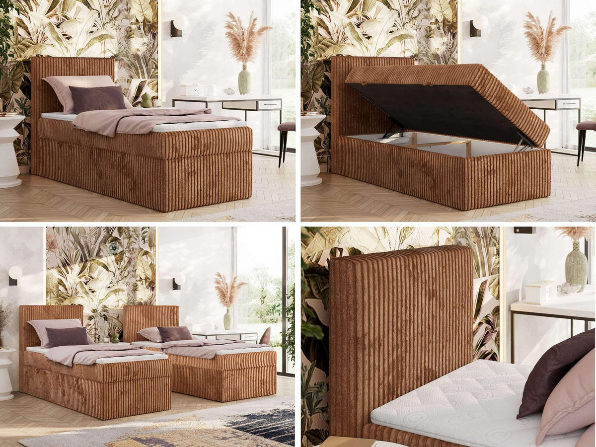 BOXBETT TILIANO 90/200 - Orange Cord - H4 - Visco Topper - Links - Orange, Textil (90/200cm) - MKS