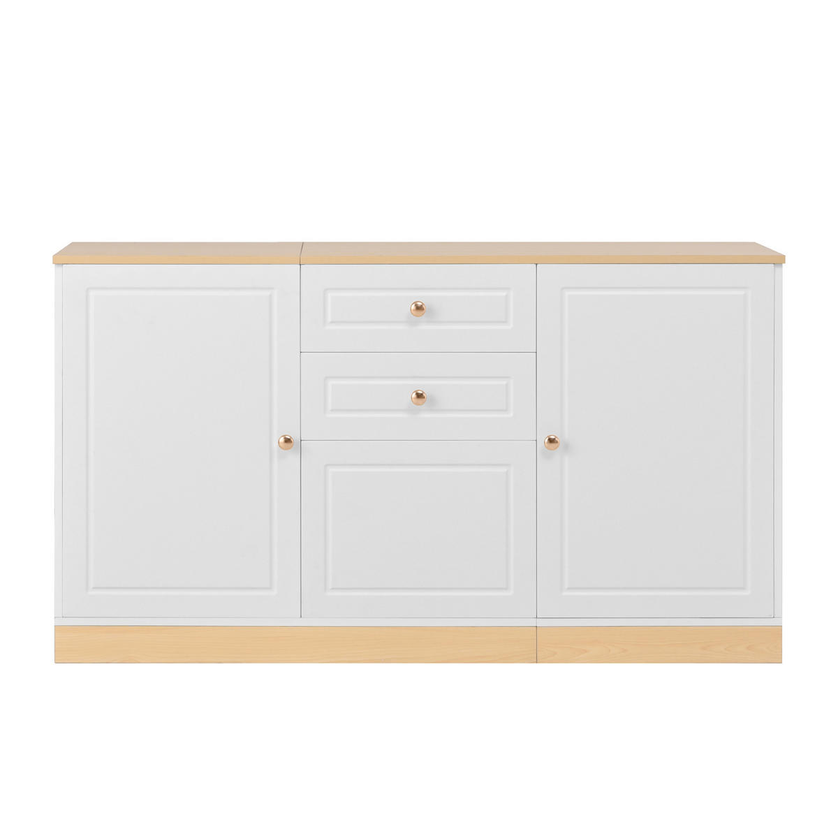 SIDEBOARD 135,5/39/76 cm weiß in Holzoptik aus Spanplatte mit 3 Türen und 2 Schubladen - Weiß, Holzwerkstoff (135.5/76/39cm) - OKWISH