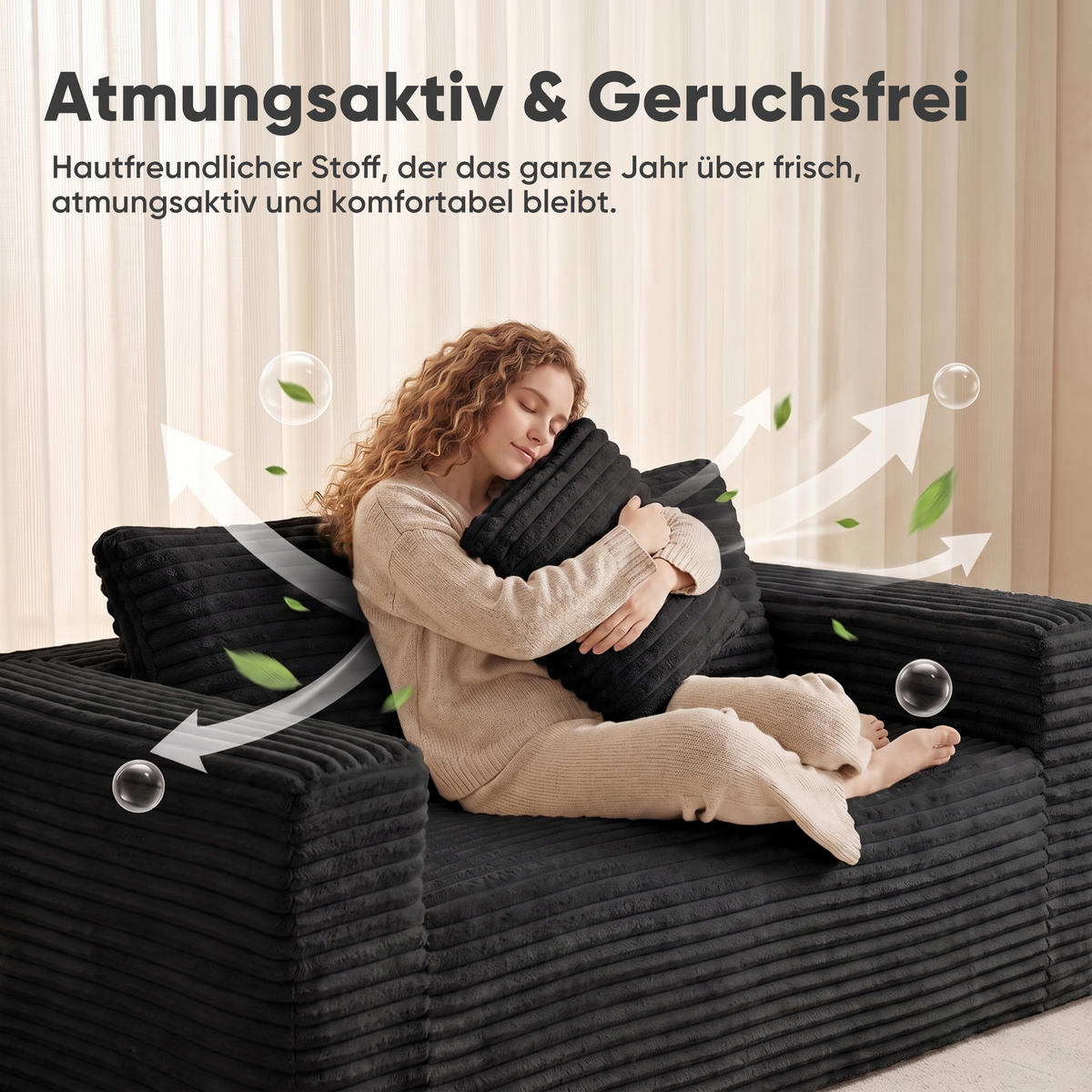 2-SITZER SOFA Cord Schwarz - Schwarz, Textil (160/58/88cm) - WISHDOR