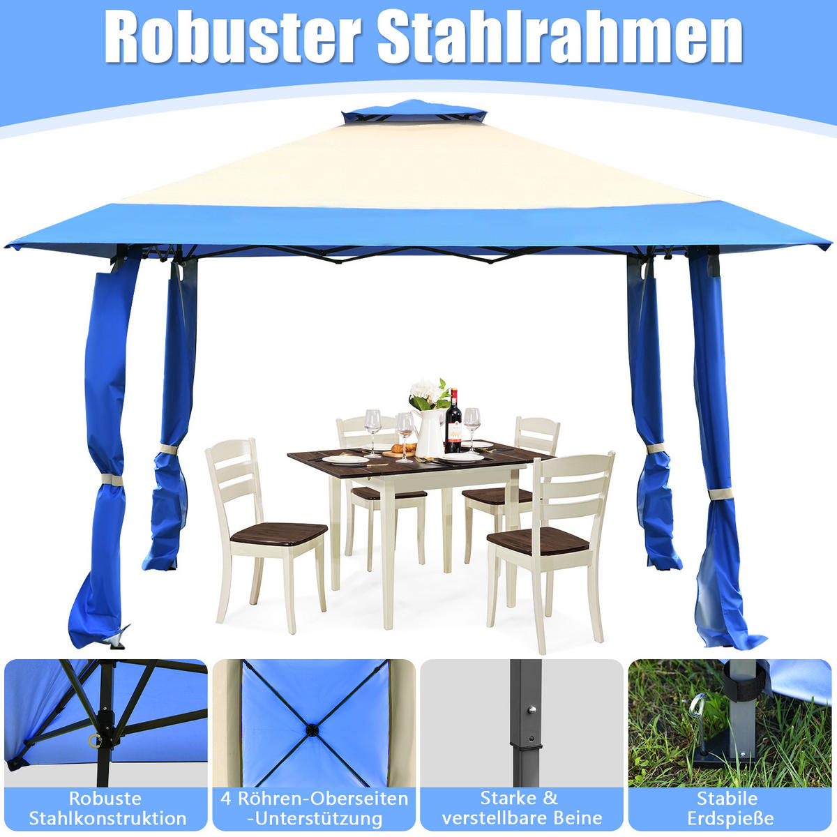 PAVILLON Blau - Blau, Metall (395/283/395cm) - COSTWAY