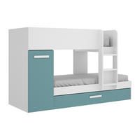 ETAGENBETT Ausziehbett mit Stauraum - 3x 90 x 190 cm - Weiß, Naturfarben & Blau - ANTHONY - Blau, Holz (97/243cm) - Vente-Unique