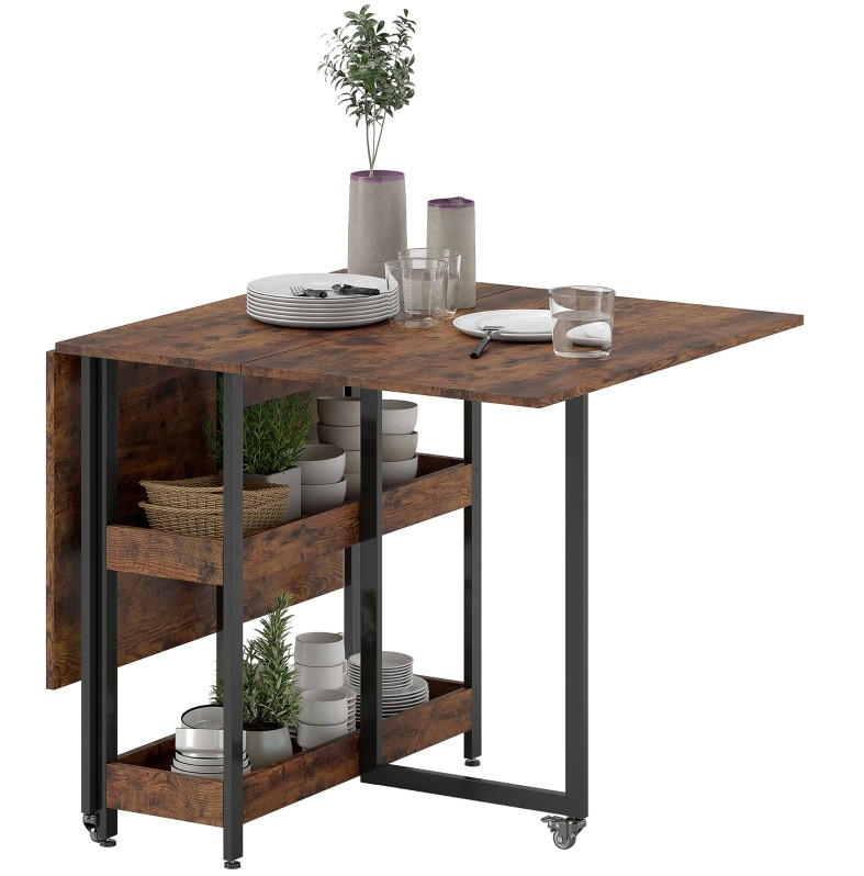 ESSTISCH 133,4/80/75 cm klappbar mit 2 offenen Fächern und Rollen, melaminbeschichtete Spanplatte, Braun - Braun, Holz (133.4/80/75cm) - Redom
