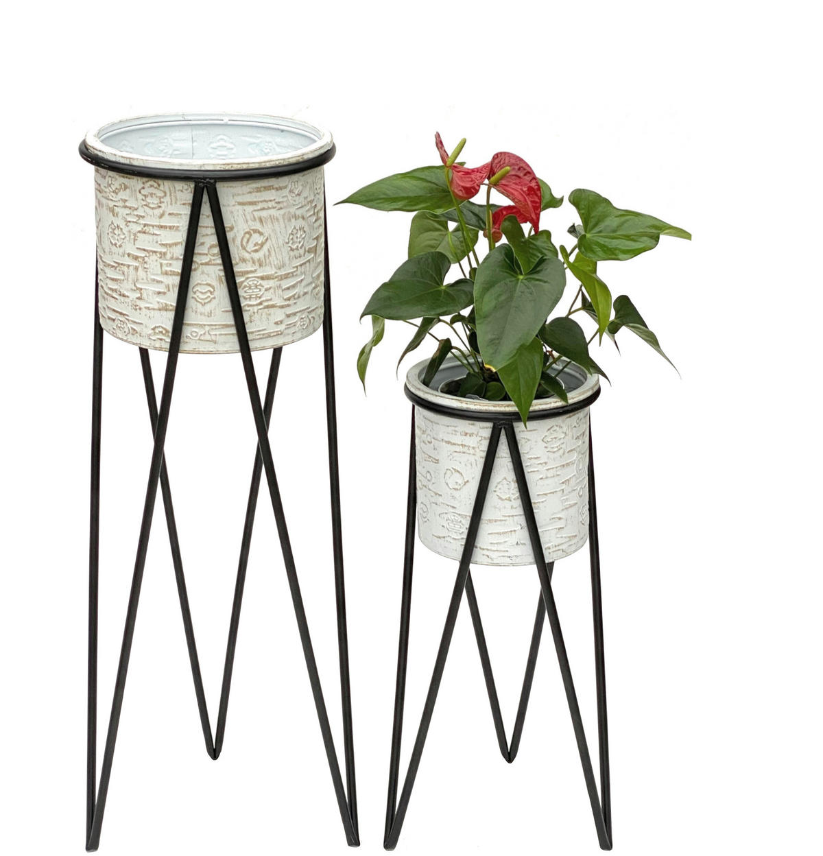 BLUMENHOCKER Metall 2er Set mit Topf 96043 - Weiß, Metall (24/50/24cm) - DanDiBo