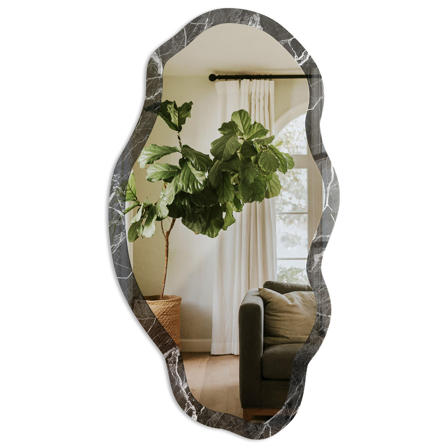 SPIEGEL 90x45 cm asymmetrisch mit Druck - Schwarzer Marmor - Transparent, Glas (45/90/0.4cm) - TULUP