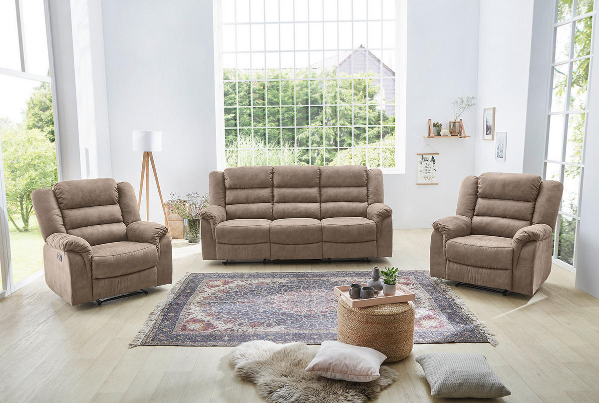 3-SITZER-RELAXSOFA Federkern, Liegefunktion verstellbar durch halbautomatische Relaxfunktion B212/T93/H103 cm, Mikrofaser Vintage Grau Braun / 15134 - Graubraun/Schwarz, Textil (212/103/93cm) - luma-home