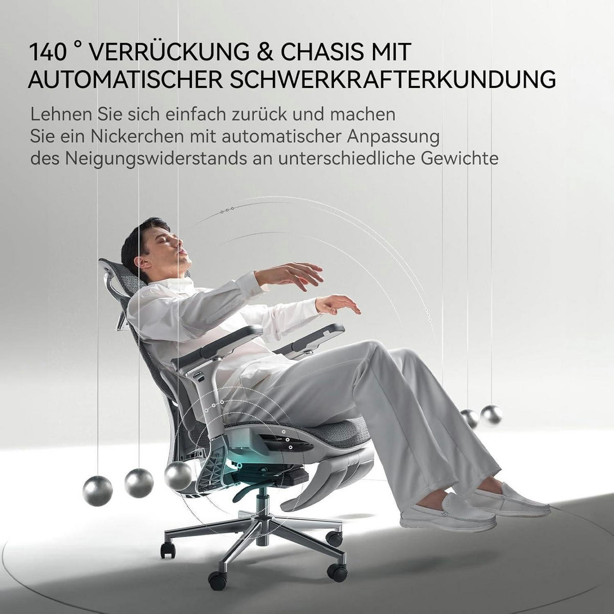 BÜROSTUHL E3 Pro mit Lendenwirbelstütze und Fußstütze Grau Textil - Grau, Textil (57.5/45.5/80cm)