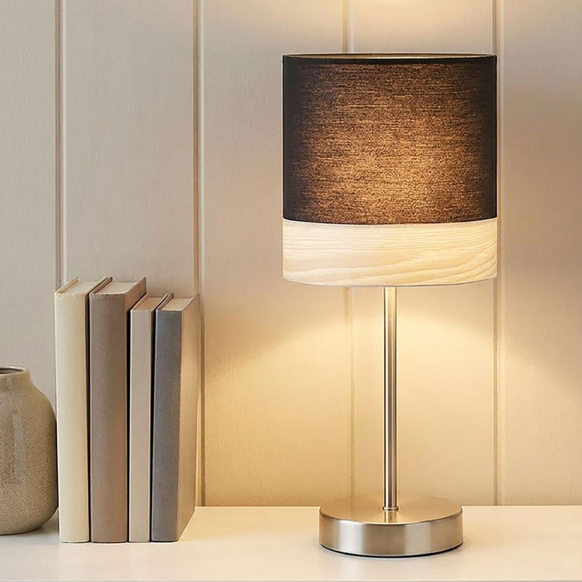 TISCHLEUCHTE CHIPSY Braun Holz Textil - Braun, Holz (15/15/35cm) - Globo Lighting