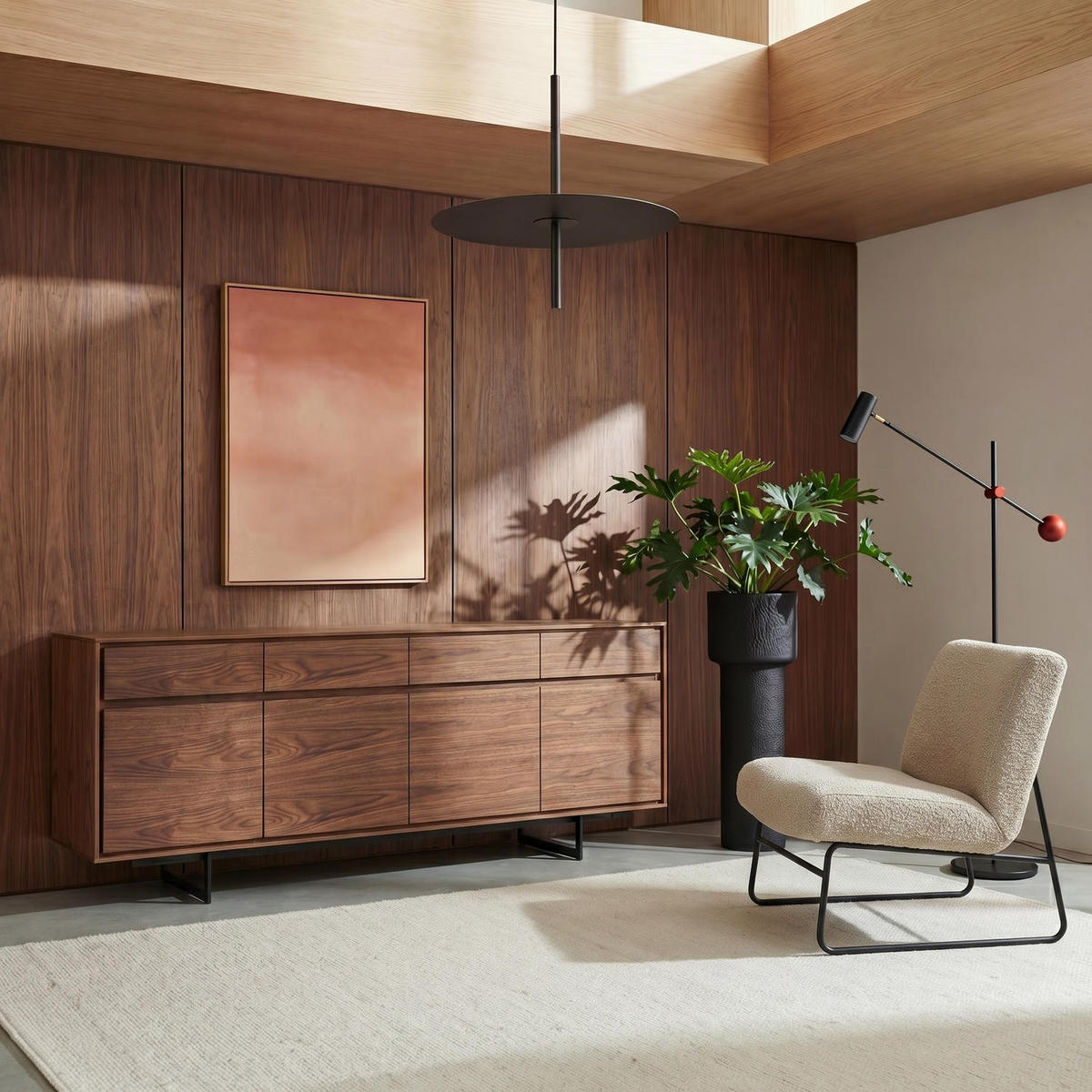 SIDEBOARD Amerikanisches Walnussfurnier - Walnussfarben/Schwarz, Holzwerkstoff/Metall (205/82/45cm) - Furnhouse