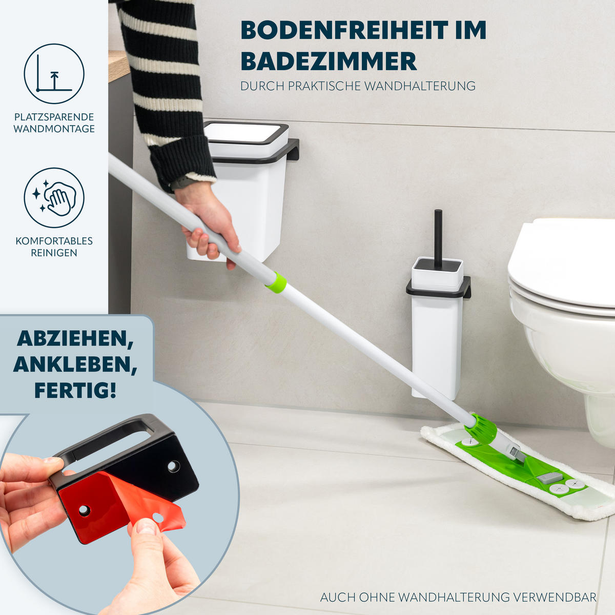 WC-GARNITUR 2-TLG. Bürste u. Eimer SAVONA Softtouch inkl. Wandhalterung, eckig - weiß - Weiß, Kunststoff (18/25/21cm) - bremermann