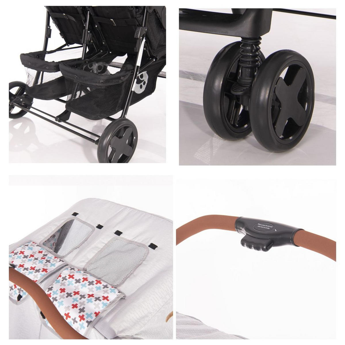 GESCHWISTERKINDERWAGEN TWIN schwarz gemustert Wickeltasche Einhand-Klappsystem Fußabdeckung - Schwarz, Metall (86/84/110cm) - Lorelli