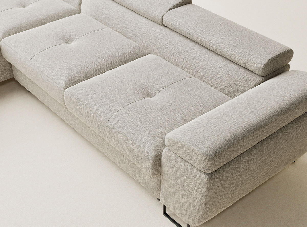 ECKSOFA Concord Beige Webstoff - Links Seite - Beige/Schwarz, Holz/Holzwerkstoff (203/277cm) - Maison de Reve