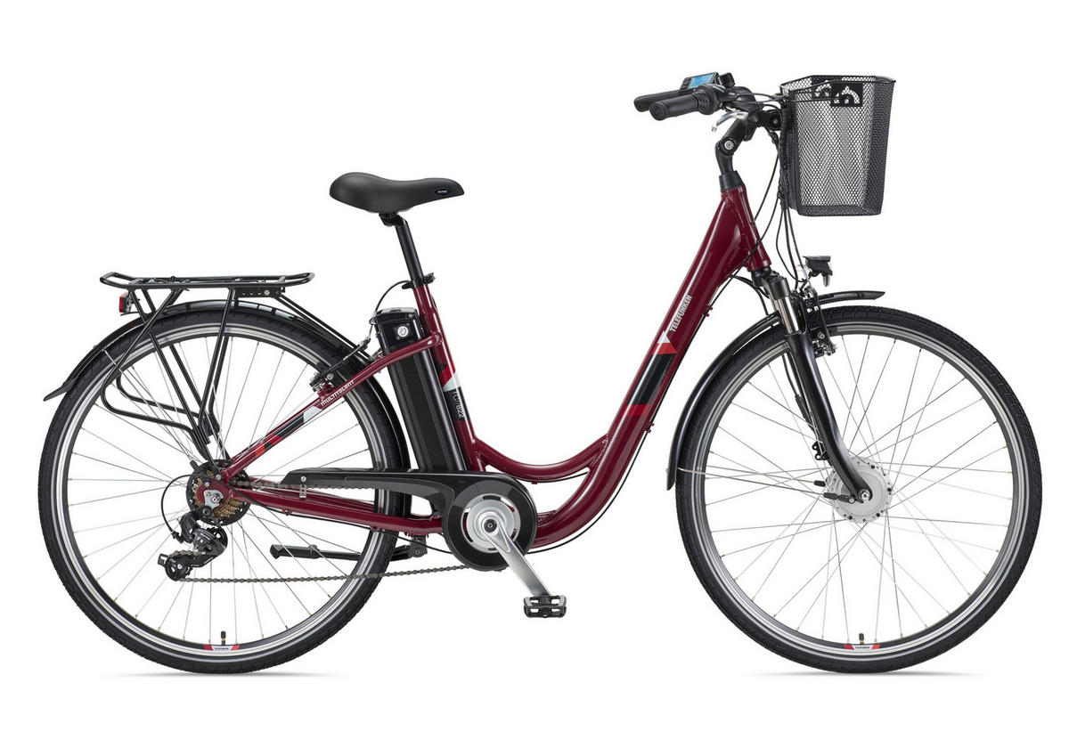 E-BIKE Cityrad Multitalent RC822 Für Damen u. Herren 374,4 Wh Frontmotor 7-Gang-Kettenschaltung 28 Zoll - Weinrot, Metall (114.5cm) - Telefunken
