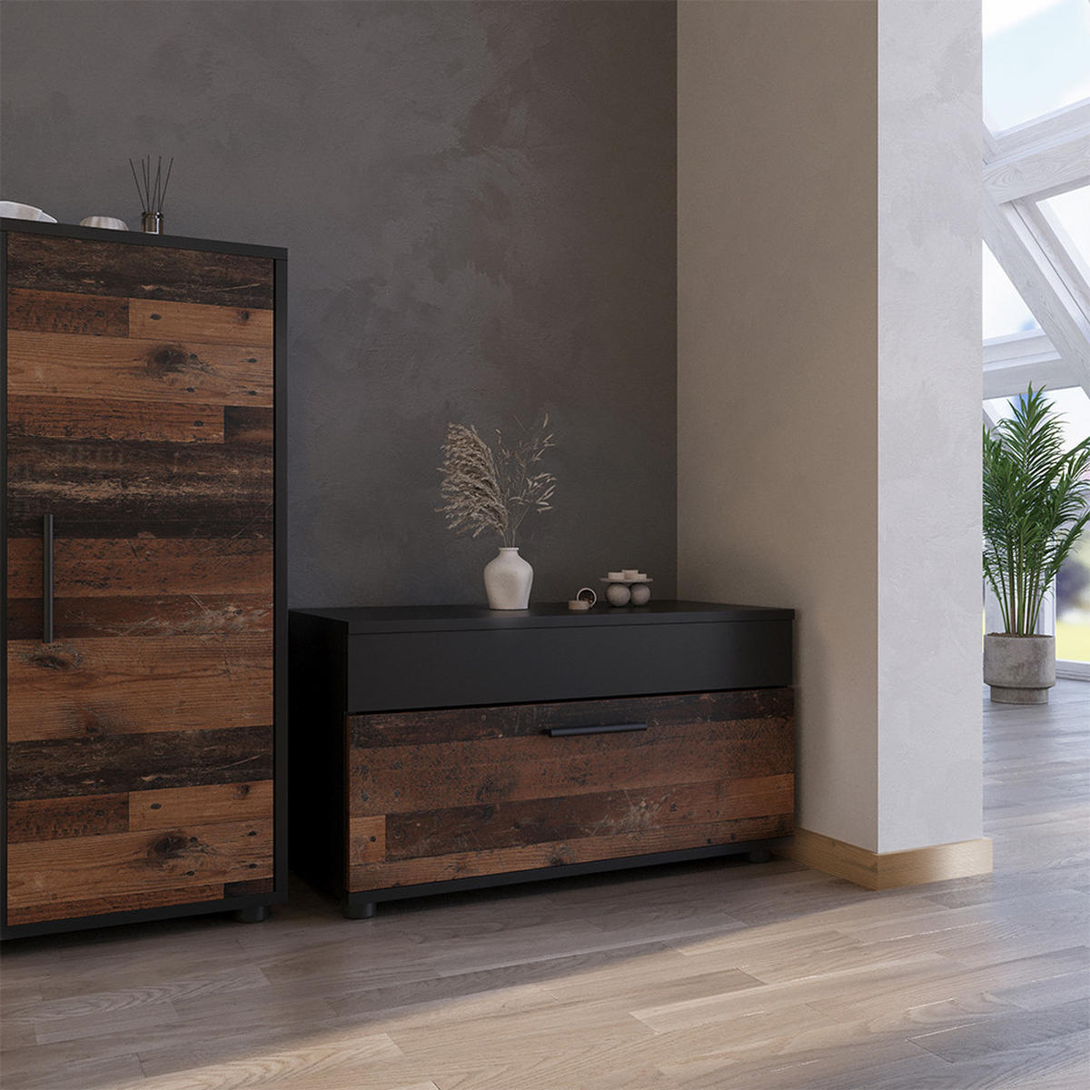 POLICE NA KNIHY Berno Černá/starý styl - černá/hnědá, kompozitní dřevo (70.8/38.9/35.3cm) - Vicco