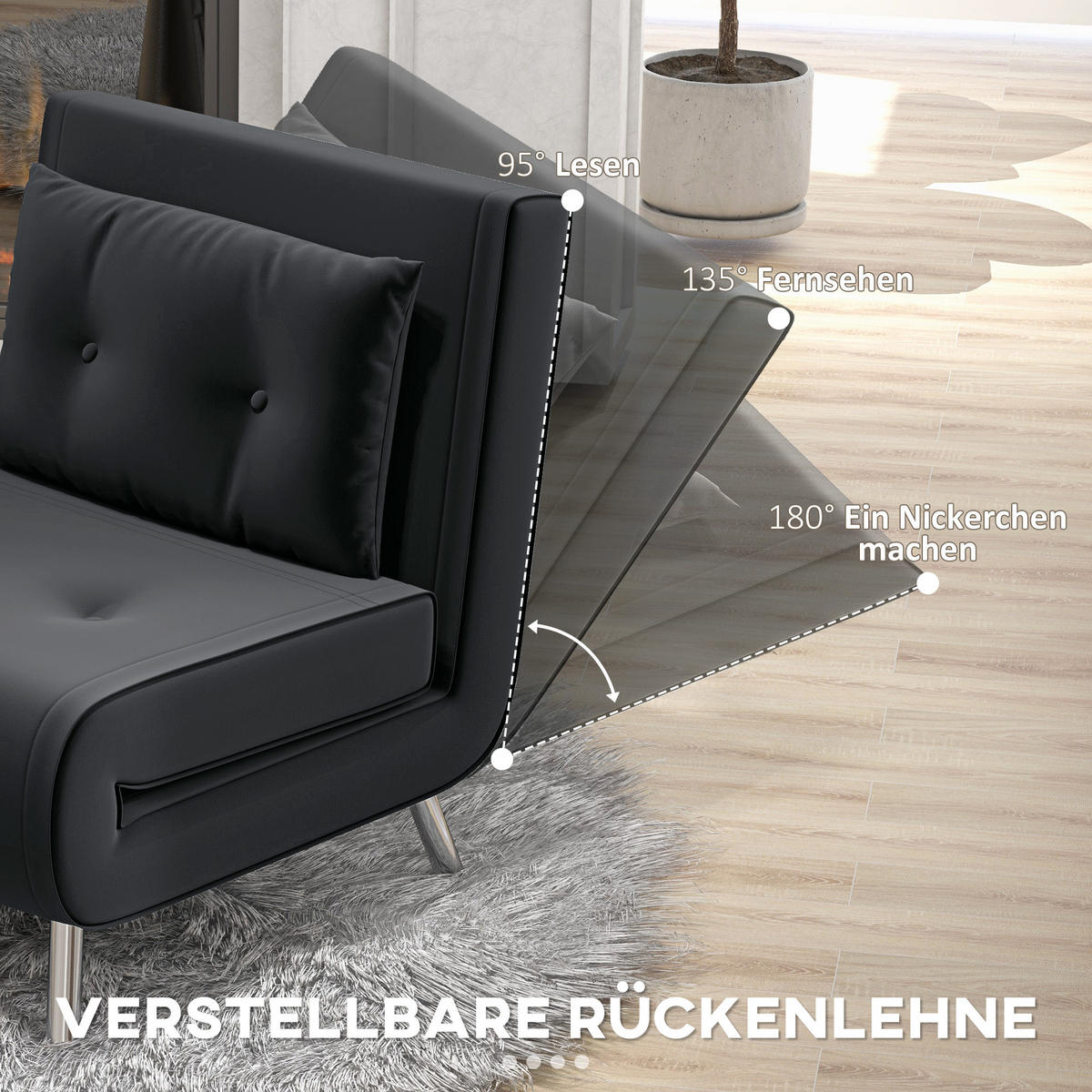 SCHLAFSESSEL, Samt, Stahl, Schwarz - Schwarz, Textil (88/83/77cm) - HOMCOM