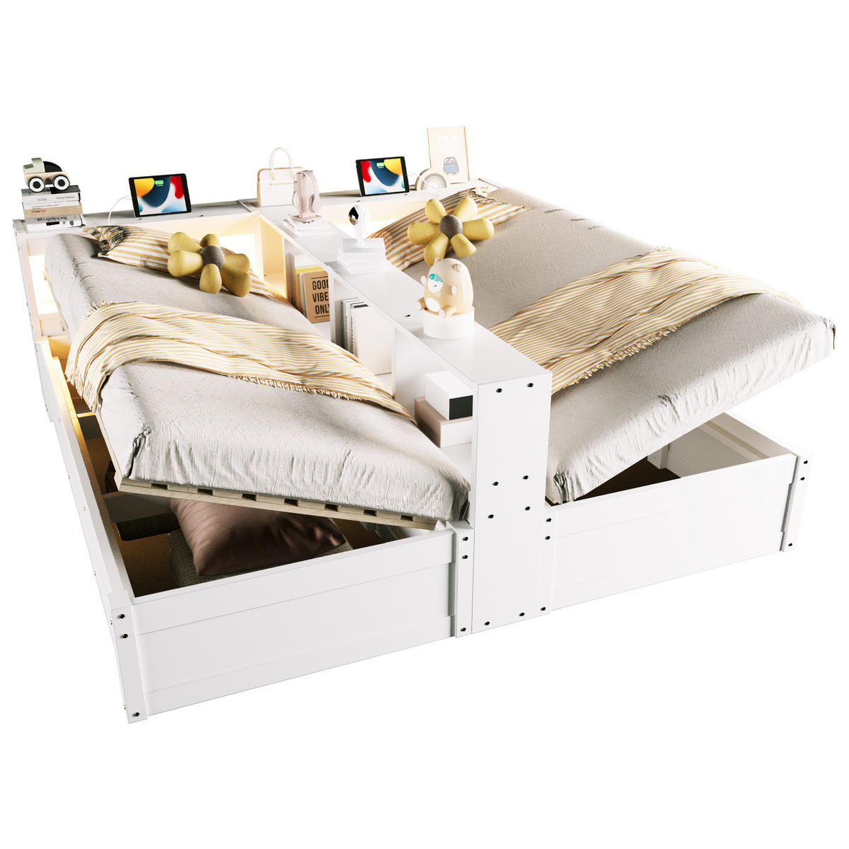 BETT multifunktional 90/180x200 cm Weiß 3-tlg. - Weiß, Holzwerkstoff (90/200cm) - Meubliv