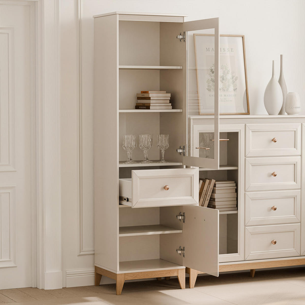 VITRINE DIUNA Glastüren, 55/41/193 cm Kaschmir - Kaschmir, Holzwerkstoff/Metall (55/193/40.5cm) - Idohome