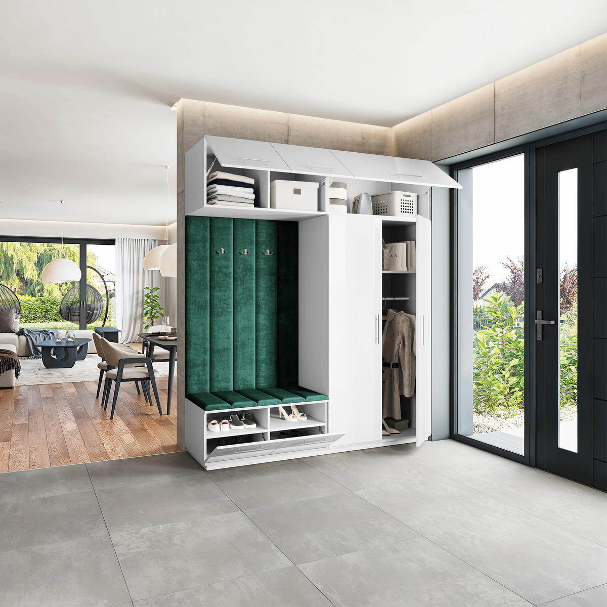 GARDEROBENSCHRANK REMA 200/240/60 cm Modern Garderobe-Set Weiß - Weiß/Grün, Holzwerkstoff (200/240/60cm) - MASSENO