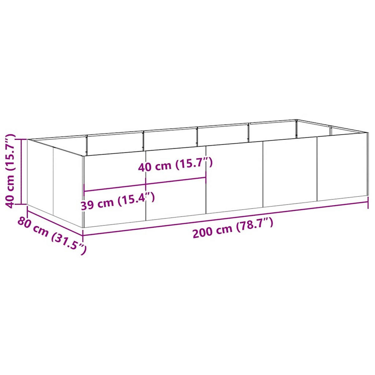 PFLANZGEFÄSSE Weiss 200/80/40 Cm Stahl - Weiß, Metall (80/40/200cm) - vidaXL