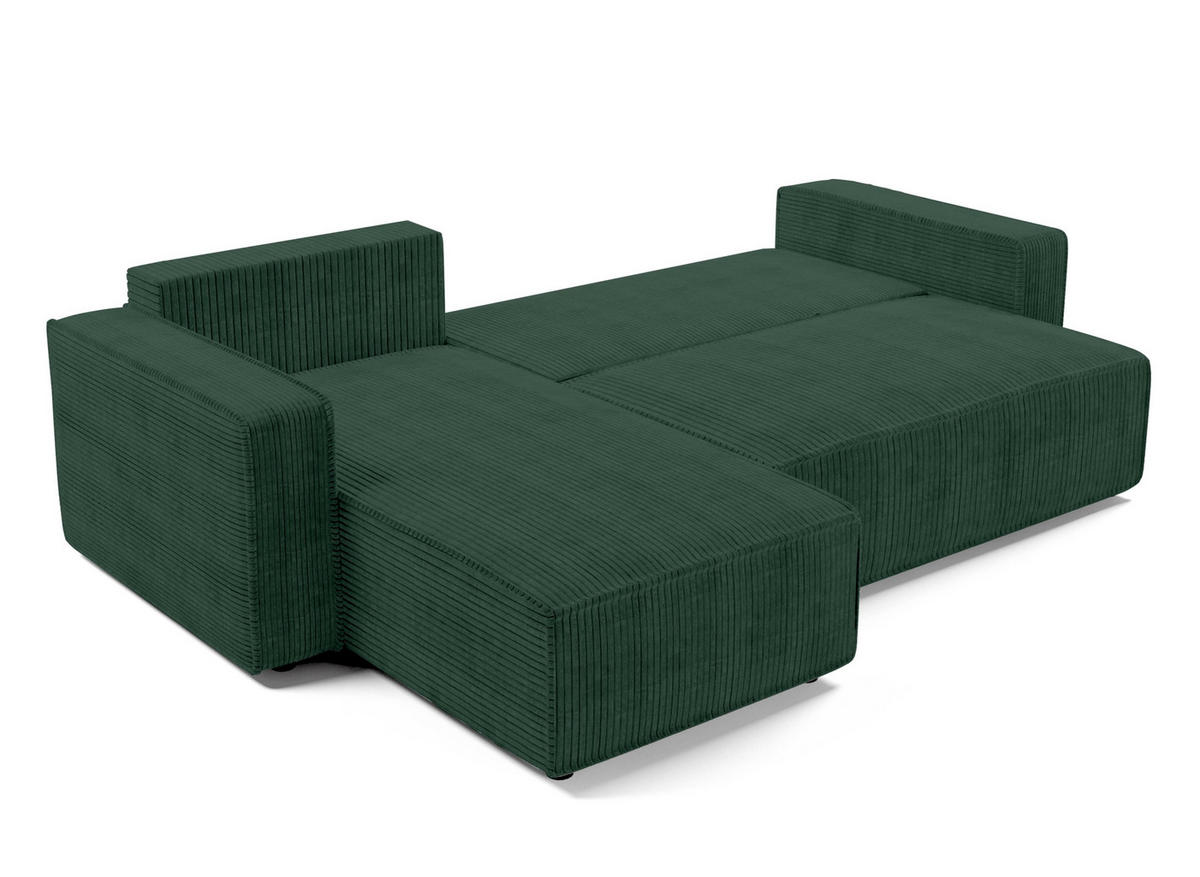 ECKSOFA L Form Aydin Grün 258/169/85 cm Cord Universal mit Schlaffunktion - Dunkelgrün/Schwarz, Kunststoff/Textil (258/169cm) - AX Living