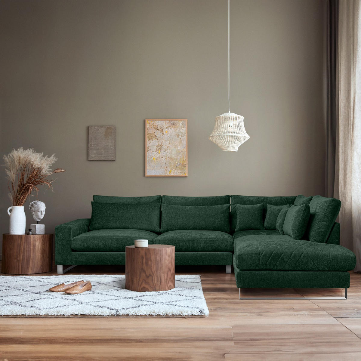 ECKSOFA RECHTS BRENTIS Chenille-Stoff, Grün - Grün, Textil (314/224cm) - KONSIMO®