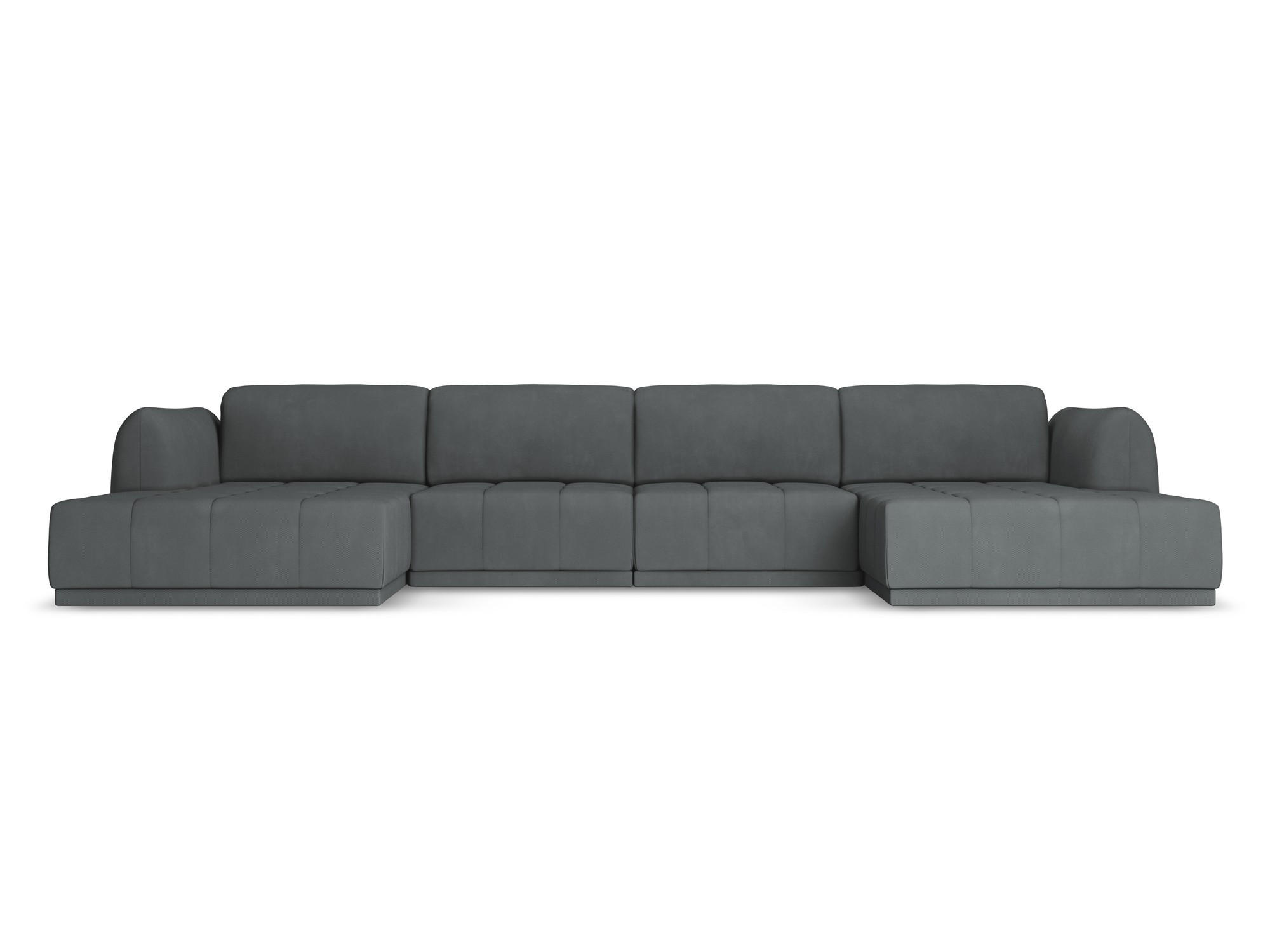 WOHNLANDSCHAFT Chenille Stoff Grau - Schwarz/Graphitfarben, Kunststoff/Textil (370/74/170cm) - Makamii