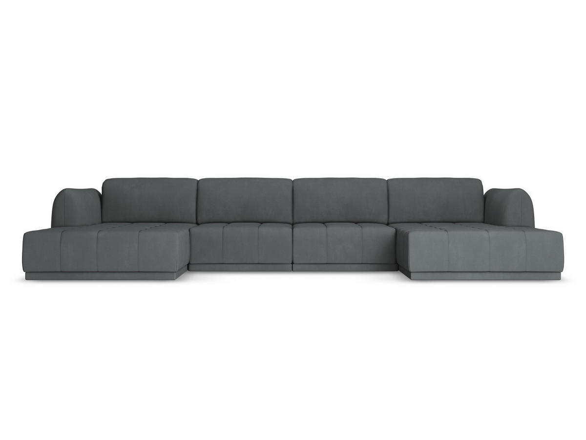 WOHNLANDSCHAFT Chenille Stoff Grau - Schwarz/Graphitfarben, Kunststoff/Textil (370/74/170cm) - Makamii